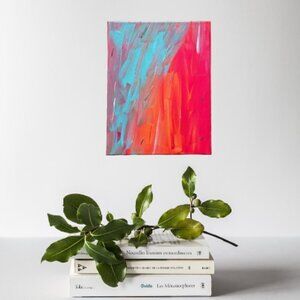 Abstract Art Southwest Colors Red, Orange and Turquoise  Size 10 x 13" Canvas